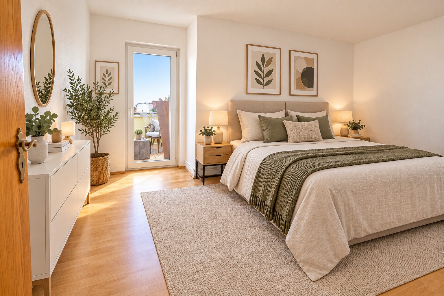 Schlafzimmer mit Terrassenblick