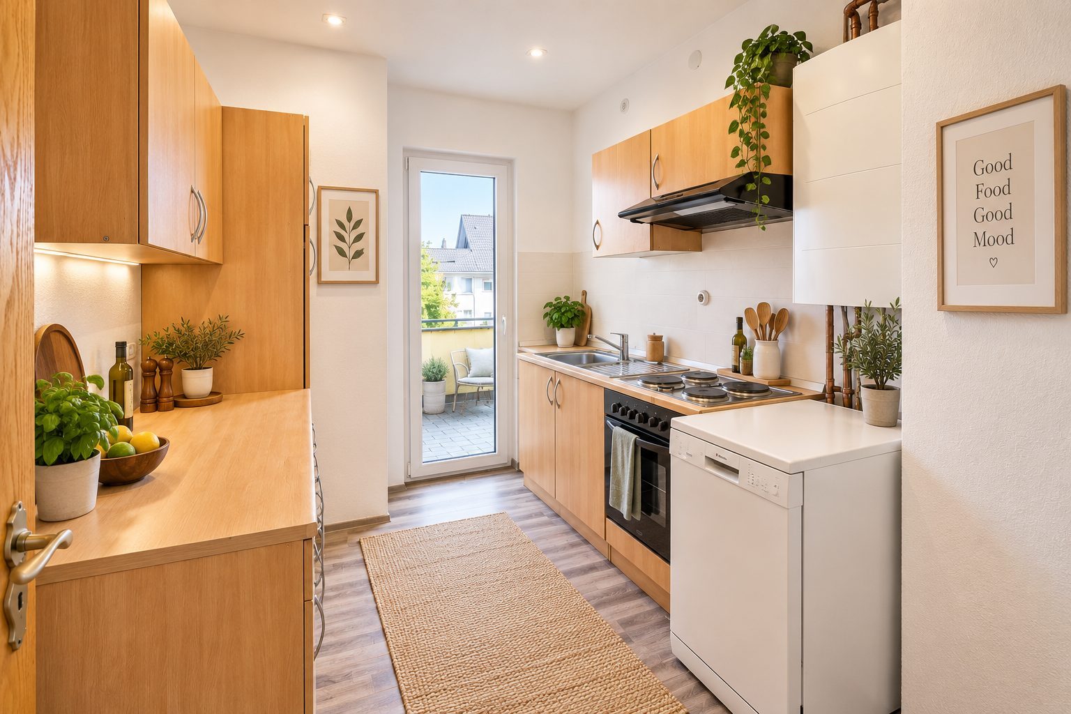 Moderne Einbauküche mit Terrasse
